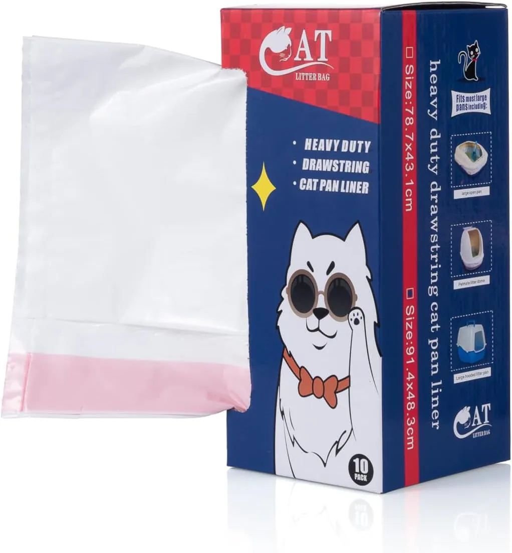 10 Count Litter Box Liners Jumbo, Heavy Duty Cat Litter Box Liners: Tear Free&Pull-Out, Leak Resistant - Drawstring Close - Size: 36 * 19 Inch (10 Count Unscented)