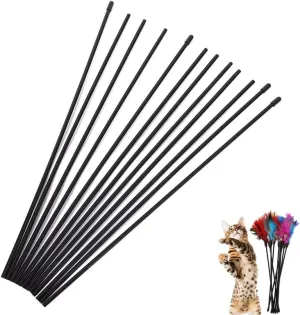 10 Pack Cat Interactive Toy Wand Replacement Rod 15'' DIY Kitten Teaser Plastic Tube Stick for Kitty Charmer Ribbon String Rainbow Strap Feather Plush Pet Cats Chaser Refills Bell