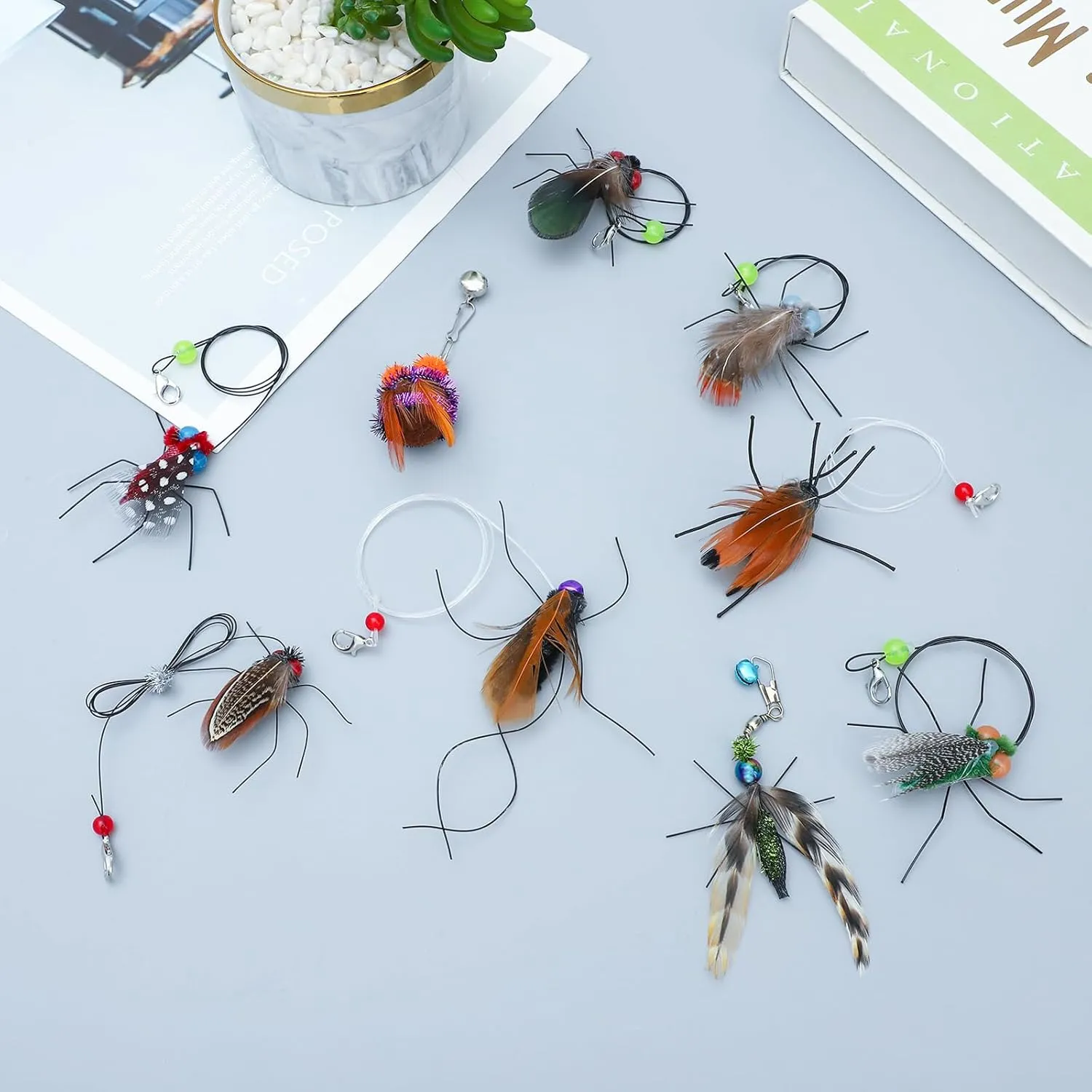 10 Pieces Cat Feather Toys Replacement Insect Cat Toy Wand Refills Cats Toy Replacement Natural Bird Feathers for Cats Toys
