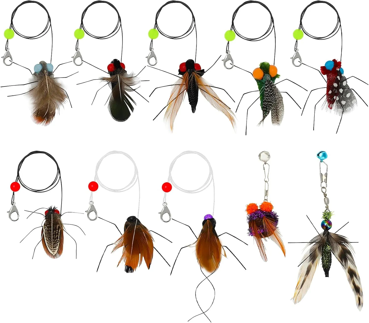 10 Pieces Cat Feather Toys Replacement Insect Cat Toy Wand Refills Cats Toy Replacement Natural Bird Feathers for Cats Toys