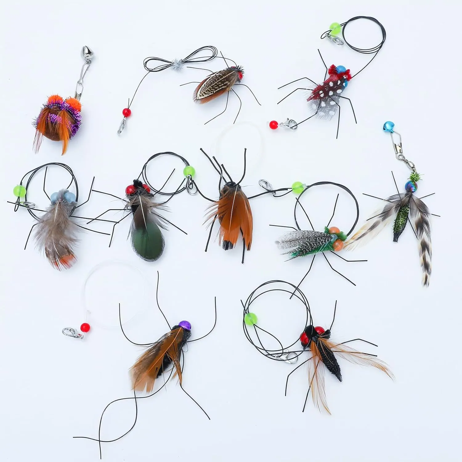 10 Pieces Cat Feather Toys Replacement Insect Cat Toy Wand Refills Cats Toy Replacement Natural Bird Feathers for Cats Toys