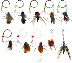 10 Pieces Cat Feather Toys Replacement Insect Cat Toy Wand Refills Cats Toy Replacement Natural Bird Feathers for Cats Toys
