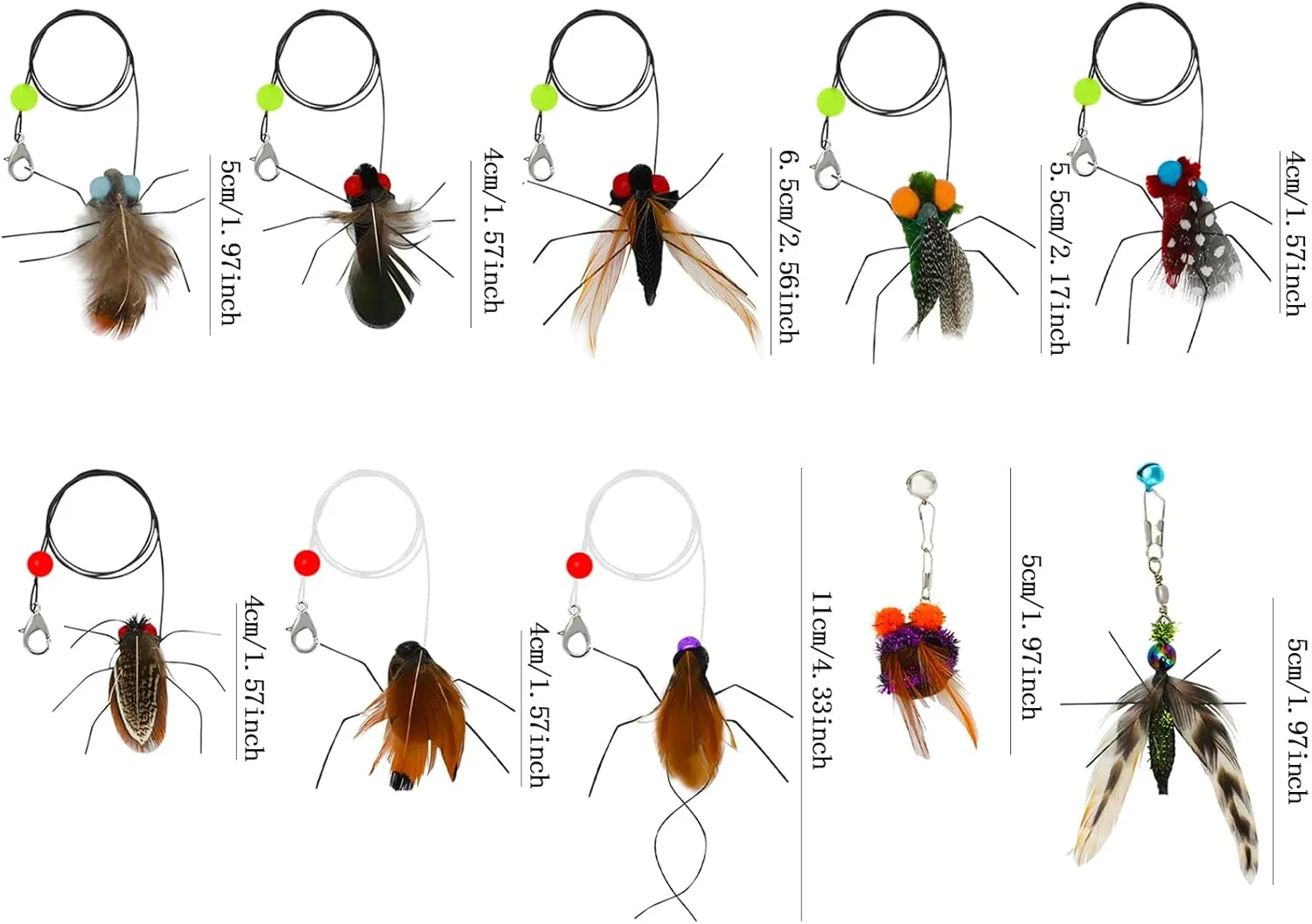 10 Pieces Cat Feather Toys Replacement Insect Cat Toy Wand Refills Cats Toy Replacement Natural Bird Feathers for Cats Toys