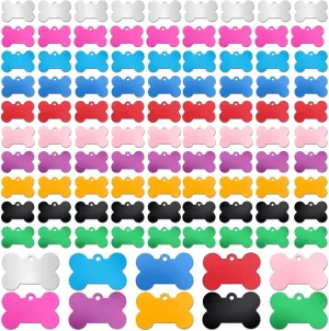 100 Pcs Blank Dog Pet Tags for Engraving, 38mm Aluminum Bone Shape Name Tag Colorful Double Sided Dog Tag Dog Cat Phone Number Tag Pendants ID Tag Charm for Pet