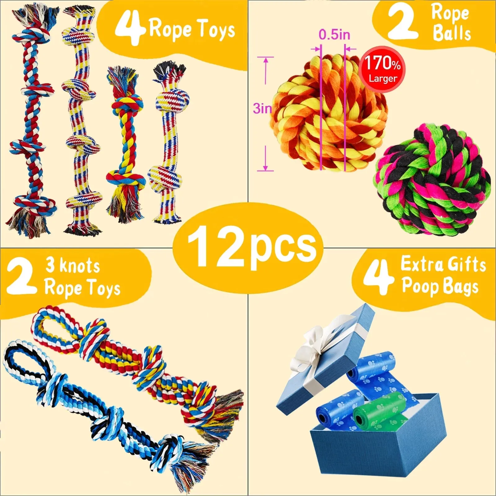 12 Pack Indestructible Dog Rope Toys