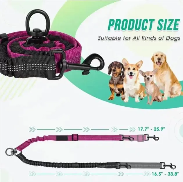 16ft Long Dual Dog Leash Attachment - Double Leashes for Training Small to Large Dogs - Adjustable Strap, Shock Absorbing Bungee (Gray)