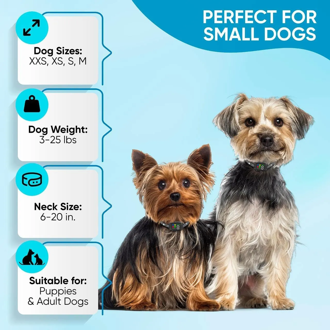 2 Pack Bark Collar for Small Dogs 5-15 lbs and Puppies - No Shock Anti Barking Collar - Rechargeable Smart Collar for Dog Training with 7 Sensitivity Levels and 3 Beep&Vibration Modes