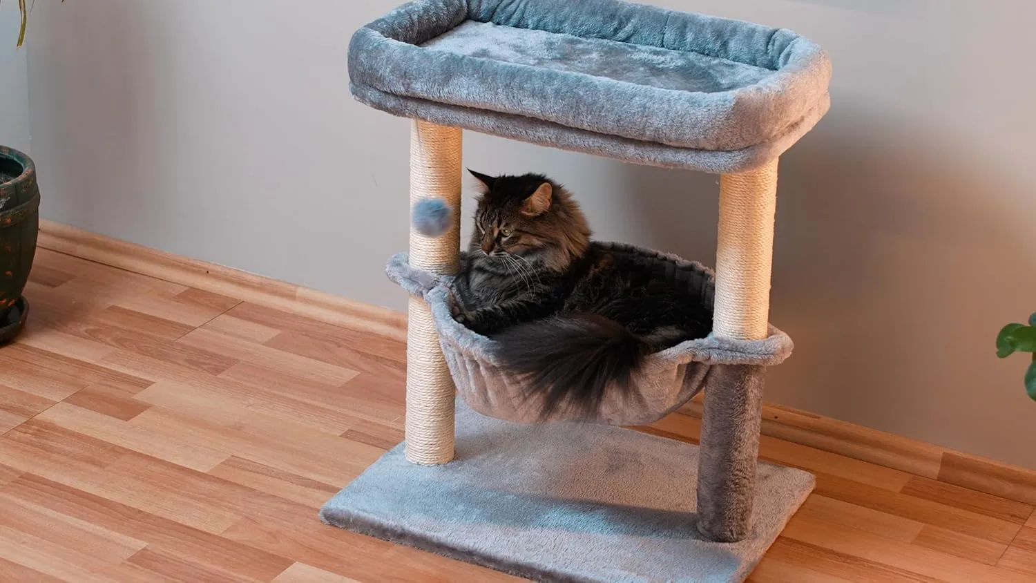 24-inch Cat Tree for Indoor Cats & Kittens  Multi-Level Cat Tower with Hammock & Scratching Post  Sturdy Perch for Large Cats  Space-Saving Small Cat Bed  Light Gray
