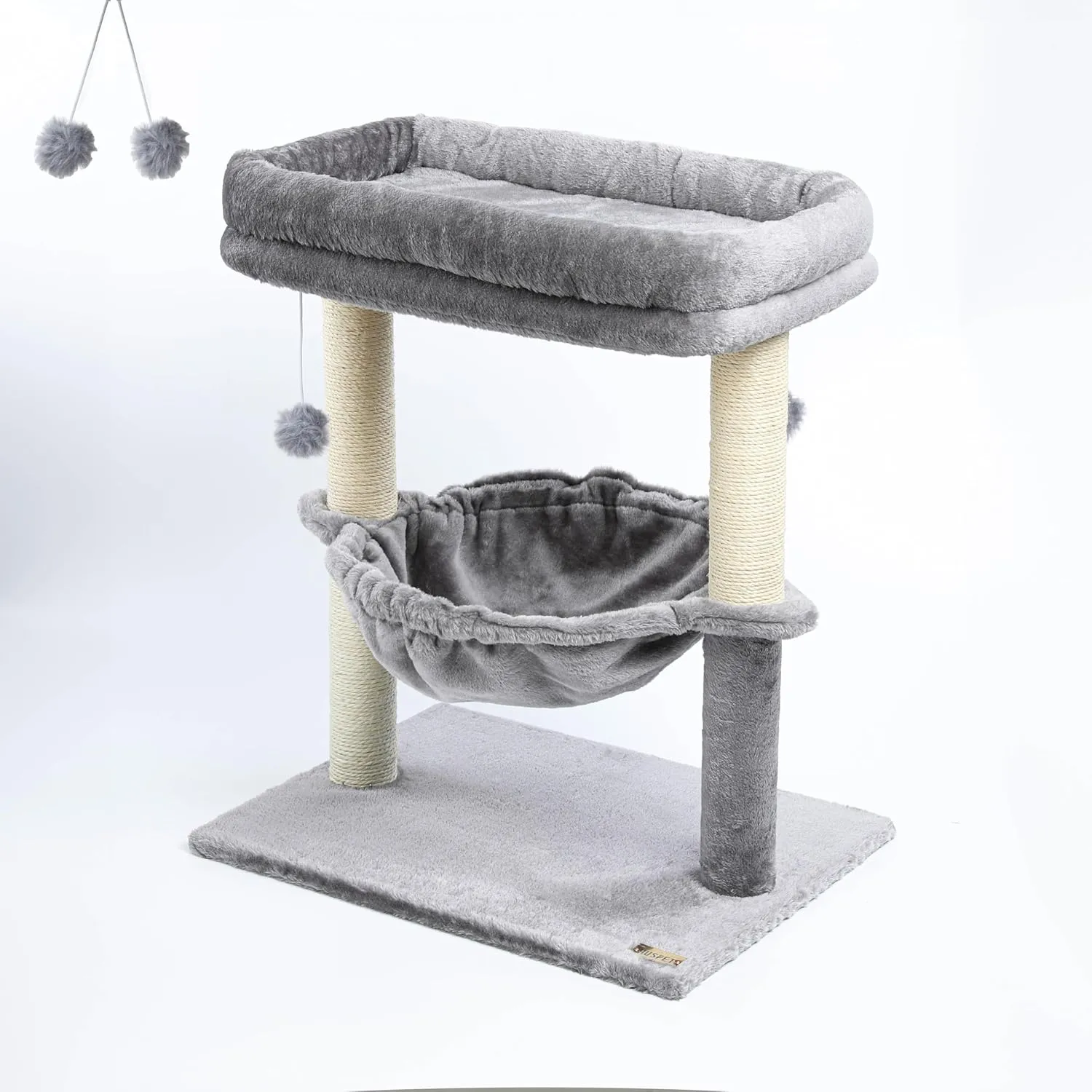 24-inch Cat Tree for Indoor Cats & Kittens  Multi-Level Cat Tower with Hammock & Scratching Post  Sturdy Perch for Large Cats  Space-Saving Small Cat Bed  Light Gray