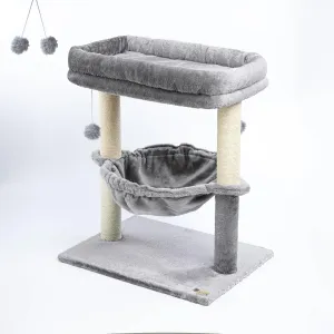 24-inch Cat Tree for Indoor Cats & Kittens  Multi-Level Cat Tower with Hammock & Scratching Post  Sturdy Perch for Large Cats  Space-Saving Small Cat Bed  Light Gray