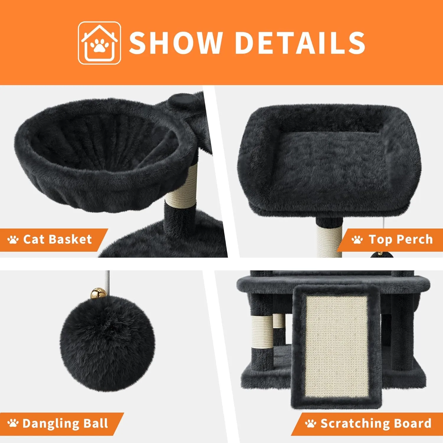 68.5-Inch Multi-Level Cat Tree for Indoor Cats Large Adult Heavy Duty Cat Tower for Large Cats with 2 Condos/Plush Perches/Sisal Scratching Posts/Hammocks/Basket/Dangling Balls, #2604 Dark-Grey