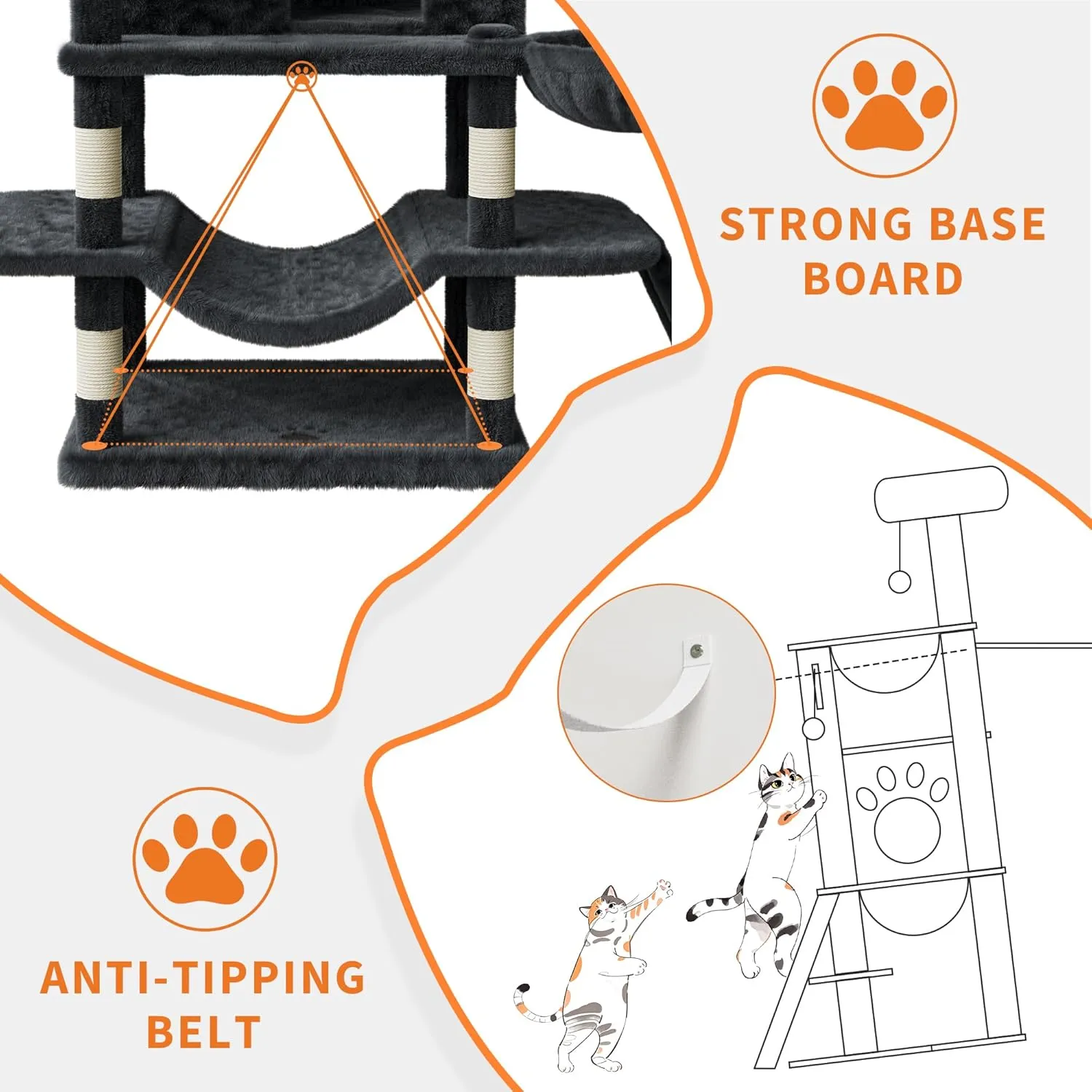 68.5-Inch Multi-Level Cat Tree for Indoor Cats Large Adult Heavy Duty Cat Tower for Large Cats with 2 Condos/Plush Perches/Sisal Scratching Posts/Hammocks/Basket/Dangling Balls, #2604 Dark-Grey