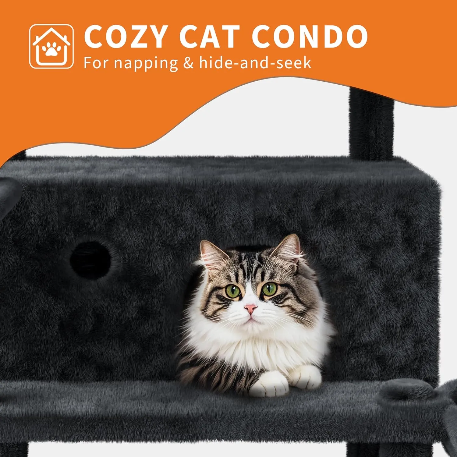 68.5-Inch Multi-Level Cat Tree for Indoor Cats Large Adult Heavy Duty Cat Tower for Large Cats with 2 Condos/Plush Perches/Sisal Scratching Posts/Hammocks/Basket/Dangling Balls, #2604 Dark-Grey