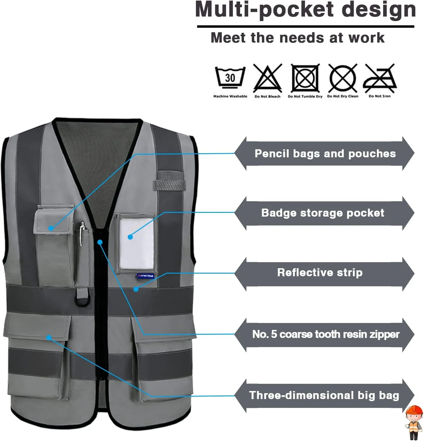 A-SAFETY XSmall grey manager vest work