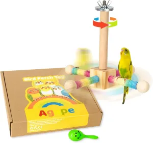 Agape Bird Perch Toy, Parrot 360 Interactive Rotating Toy, Bird Cage Accessories for small and medium Parrots to Expend Energy, Wooden Stand for Parakeets Cockatiels Lovebirds Conures Finches Budgies