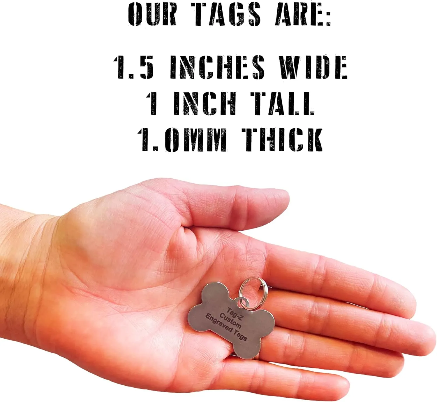American Flag (USA) Pet ID Tag, Custom Laser Engraved, Stainless Steel Bone with Split Ring and Silencer