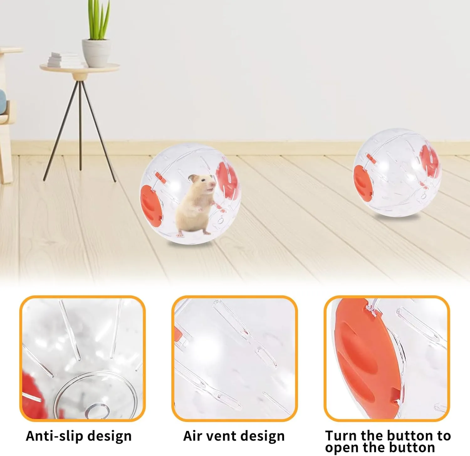Andiker Hamster Ball, 5.52in Transparent Hamster Running Ball with Breathable Holes Easy to Install Hamster Exercise Ball for Small Animals to Keep Fit or Do More Sports Hamster Wheels (Orange)