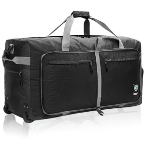 Bago Large Foldable Duffel Bags for Traveling Women & Men - 100L Packable Duffle Bag for Travel with Shoe Compartment - Water Repellant, Heavy Duty, Lightweight Folding & Collapsible