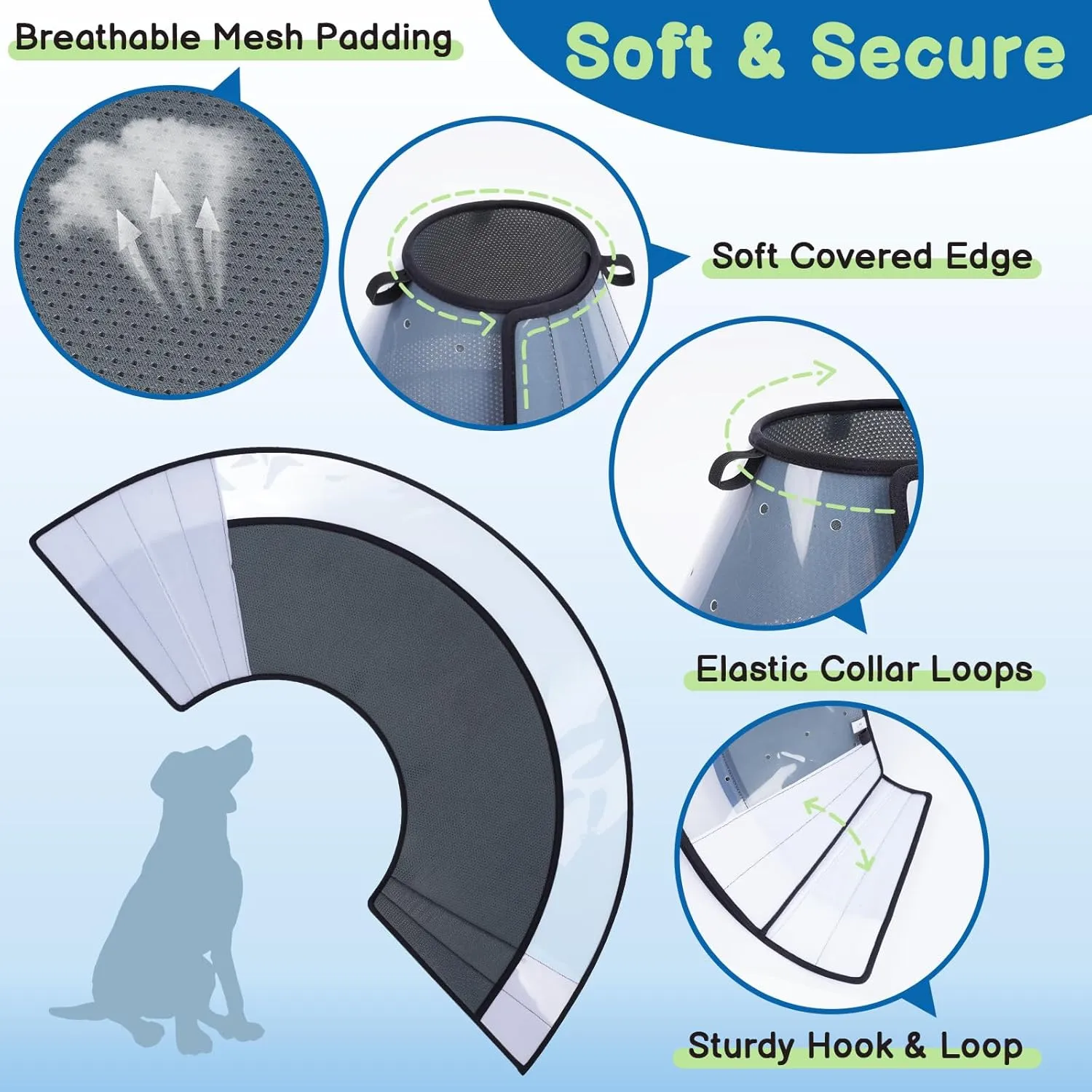 BARKLESS Soft Dog Cone, Soft Cone for Dogs to Stop Licking Biting Wounds, Breathable Surgical E Collar for After Surgery, Adjustable Elizabethan Collar for Neuter Incision Care