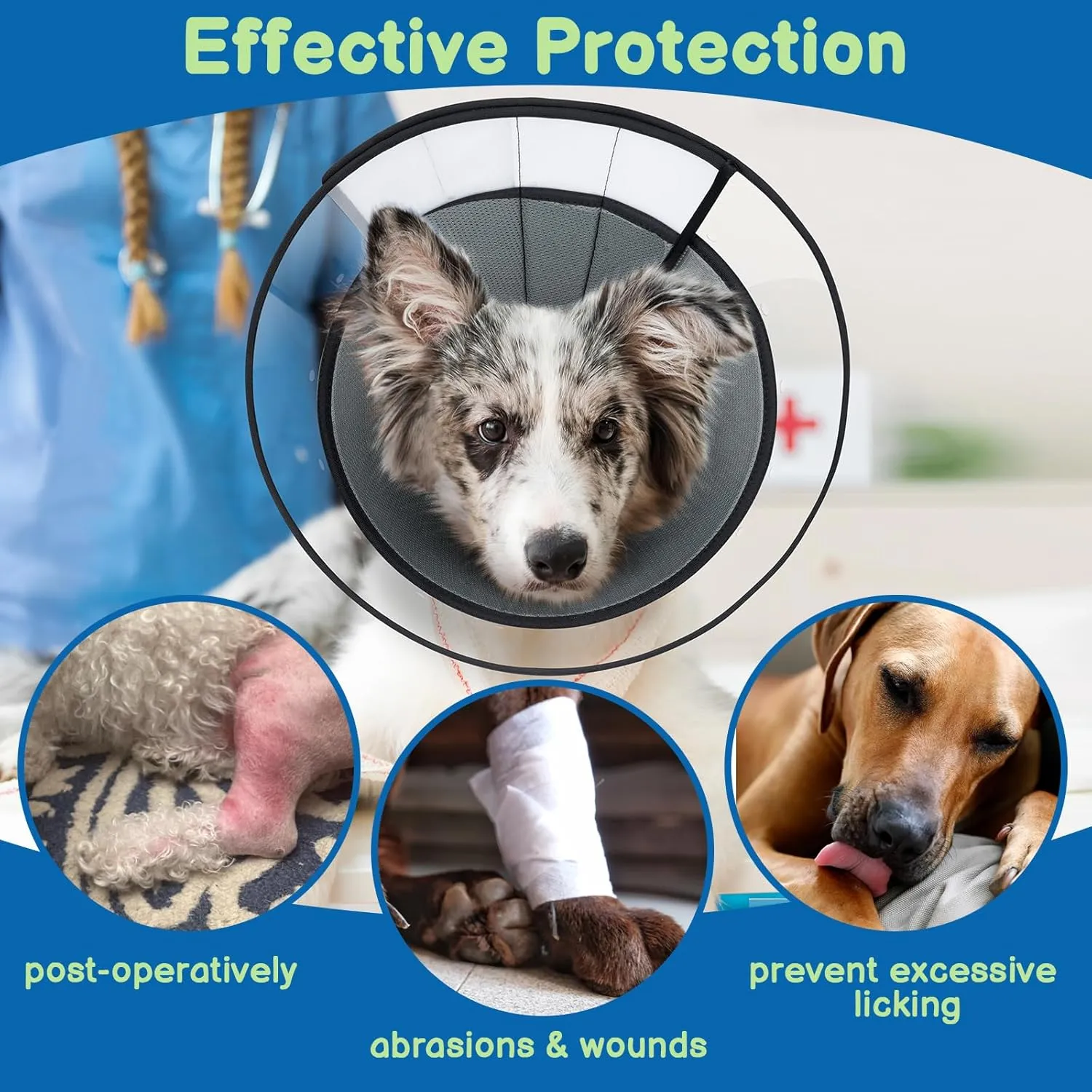 BARKLESS Soft Dog Cone, Soft Cone for Dogs to Stop Licking Biting Wounds, Breathable Surgical E Collar for After Surgery, Adjustable Elizabethan Collar for Neuter Incision Care