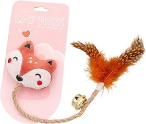 BWESOO Pink Foxes Interactive Cats Play Toy, Bell Design, Anti-Scratch Linen Rope Catnip Plush Toy for Indoor Kitten Exercise