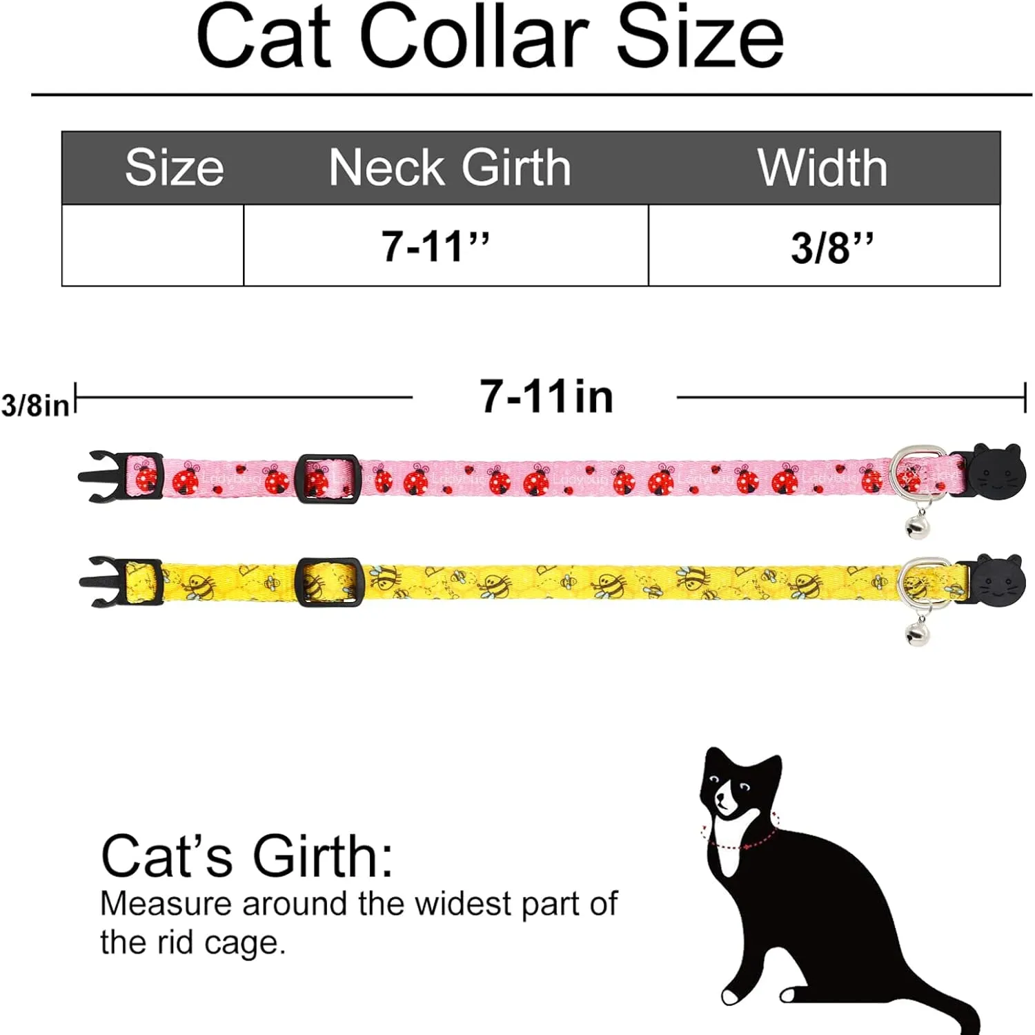 Cat Collar, 2 Pack Breakaway Collar with Bells, Safety Buckle Kitten Collars for Boy and Girl Cats, Bee Ladybug
