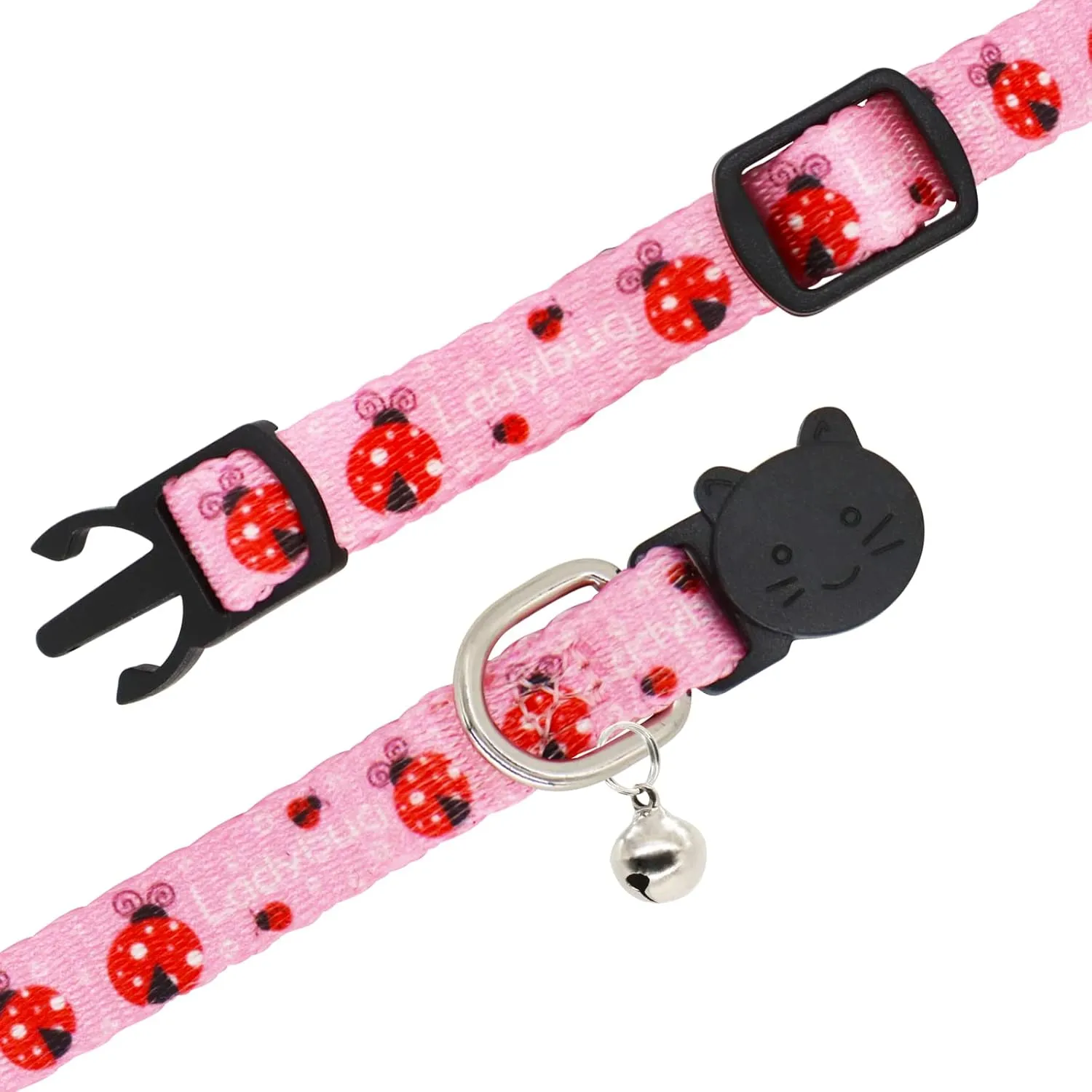 Cat Collar, 2 Pack Breakaway Collar with Bells, Safety Buckle Kitten Collars for Boy and Girl Cats, Bee Ladybug