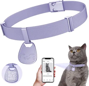 Cat Collar with Name Tag Breakaway: Reflective Kitten Collars with QR Code ID Tag for Girl Boy Cats, Ultra Soft & Elastic Adjustable (6"-12") Cat Collar with Break Away Safety Buckle, Purple