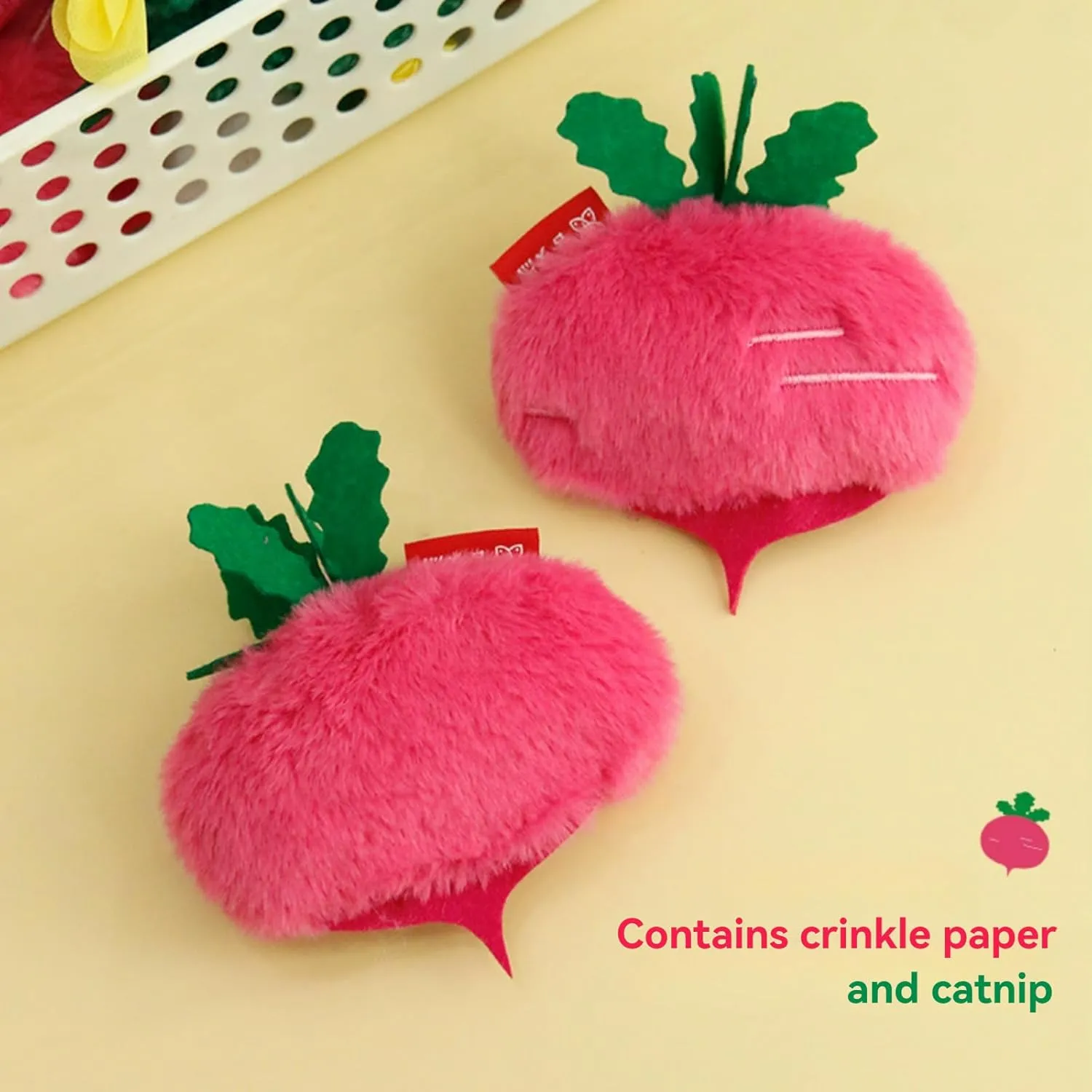 Cat Plush Toy Realistic Vegetable Set Cucumber Radish Shapes Sound-Making Plush Felt Fabric Catnip Crinkle Paper Dog Cat Accessories Pet Gifts for Christmas (Radish 3pcs)