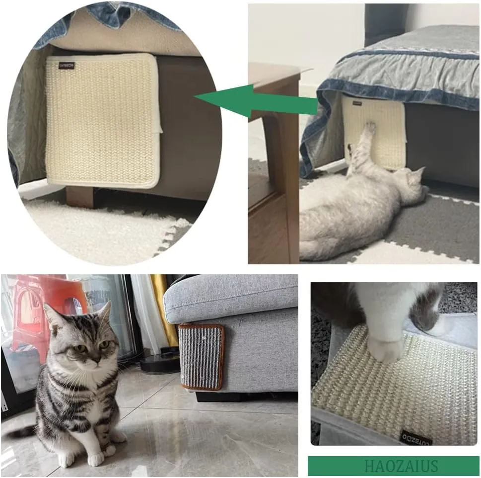 Cat Scratching Pad Natural Sisal Cat Scratcher Mat Sofa Bed Protector Scratch Pad Couch Side Cover, Easy Installation Heavy Duty Cat Scratching Pad for Grinding Claws Protecting Furniture