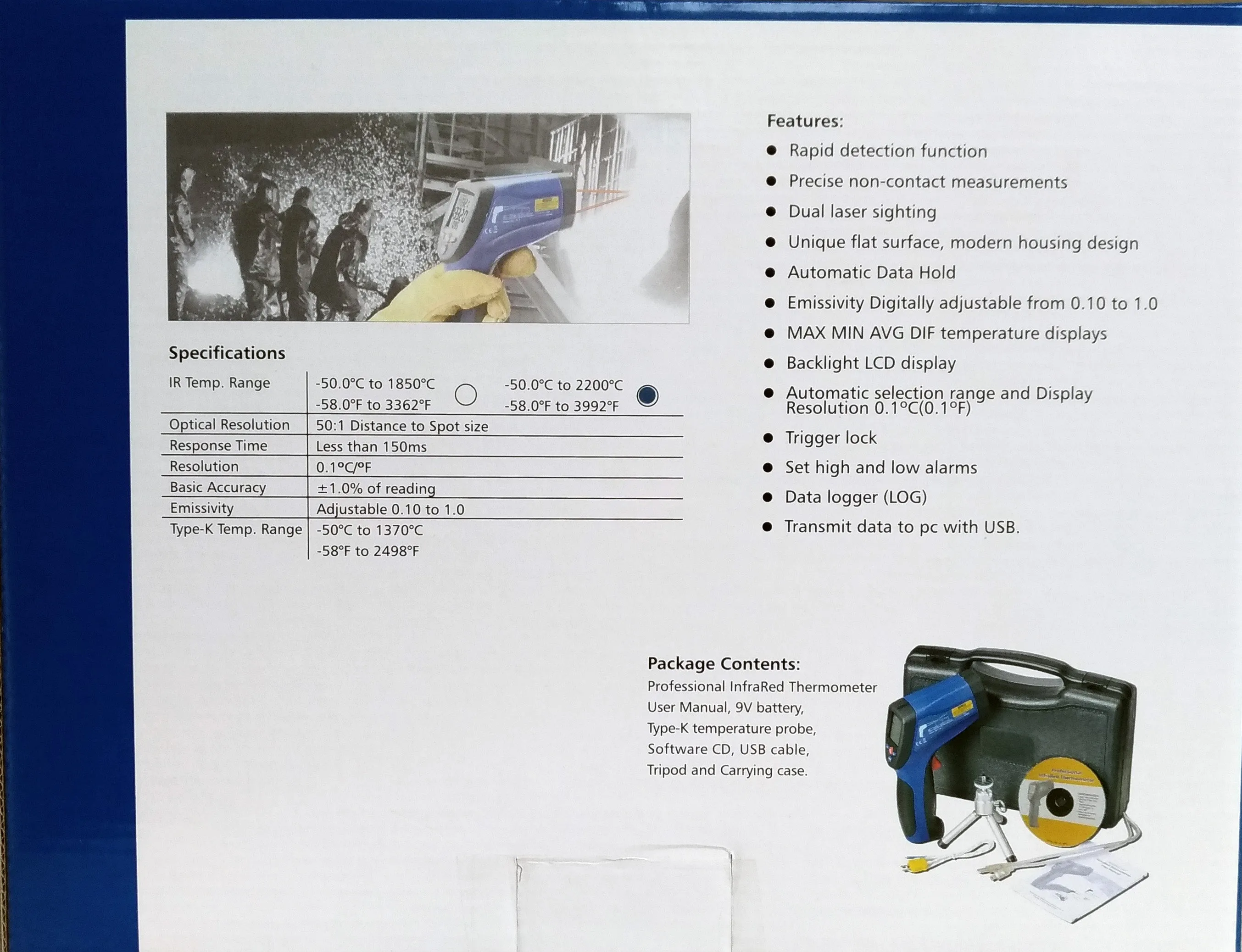 CEM DT-8869H Professional 50:1 IR Dual Laser Thermometer with Video