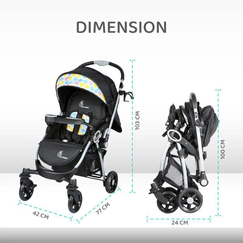 Chocolate Ride Stroller For Kids - Reversible Handle, Multiple Recline Positions, Cup Holder with Meal Tray, 5 Point Safety Harness, Storage Basket