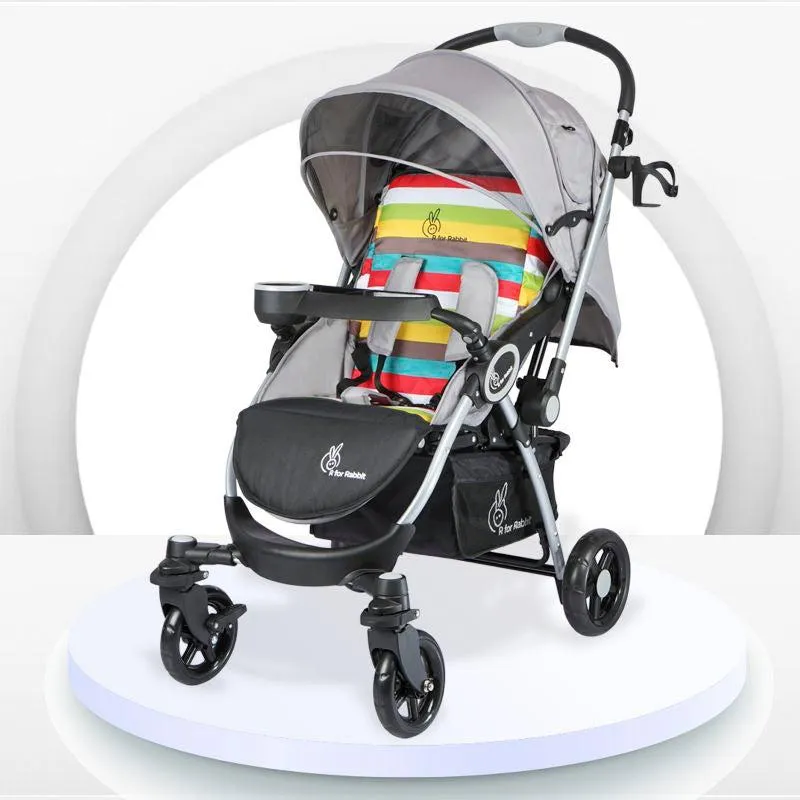 Chocolate Ride Stroller For Kids - Reversible Handle, Multiple Recline Positions, Cup Holder with Meal Tray, 5 Point Safety Harness, Storage Basket