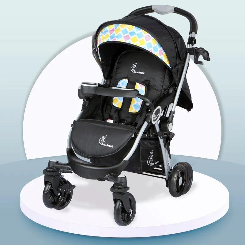 Chocolate Ride Stroller For Kids - Reversible Handle, Multiple Recline Positions, Cup Holder with Meal Tray, 5 Point Safety Harness, Storage Basket