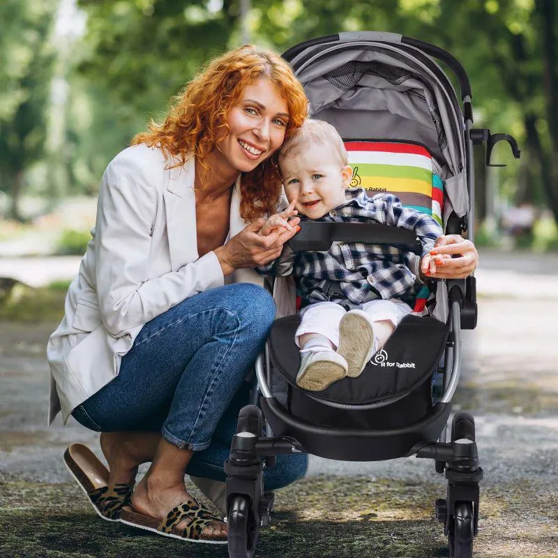 Chocolate Ride Stroller For Kids - Reversible Handle, Multiple Recline Positions, Cup Holder with Meal Tray, 5 Point Safety Harness, Storage Basket