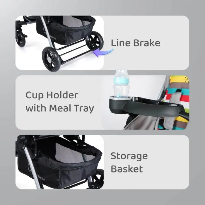 Chocolate Ride Stroller For Kids - Reversible Handle, Multiple Recline Positions, Cup Holder with Meal Tray, 5 Point Safety Harness, Storage Basket