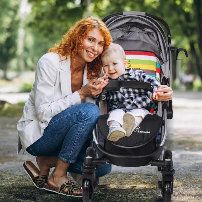 Chocolate Ride Stroller For Kids - Reversible Handle, Multiple Recline Positions, Cup Holder with Meal Tray, 5 Point Safety Harness, Storage Basket