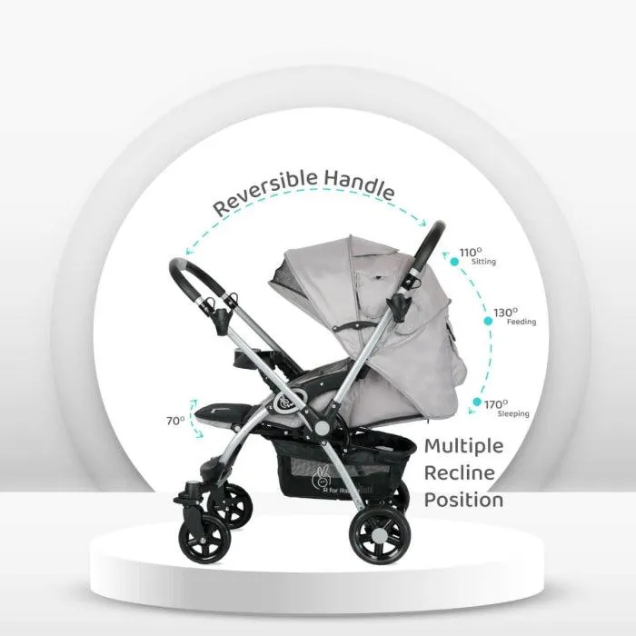 Chocolate Ride Stroller For Kids - Reversible Handle, Multiple Recline Positions, Cup Holder with Meal Tray, 5 Point Safety Harness, Storage Basket