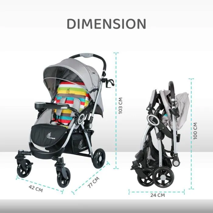 Chocolate Ride Stroller For Kids - Reversible Handle, Multiple Recline Positions, Cup Holder with Meal Tray, 5 Point Safety Harness, Storage Basket