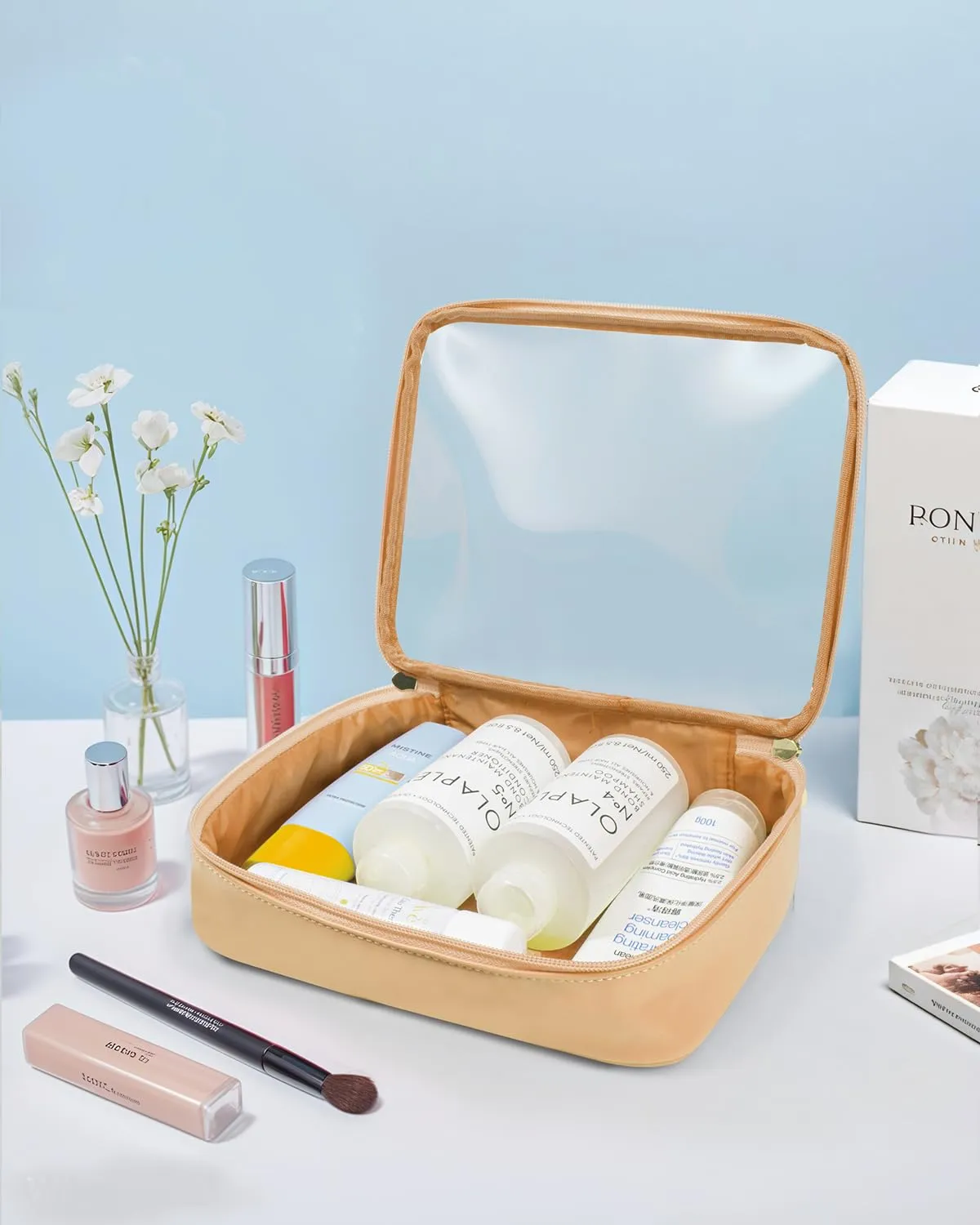 Clear Makeup Bags Large - TSA Approved Clear Toiletry Bag,Travel Size Toiletries Clear Cosmetic Bags Car Accessories Travel Essentials Travel Accessories for Women Men (Large Sand)