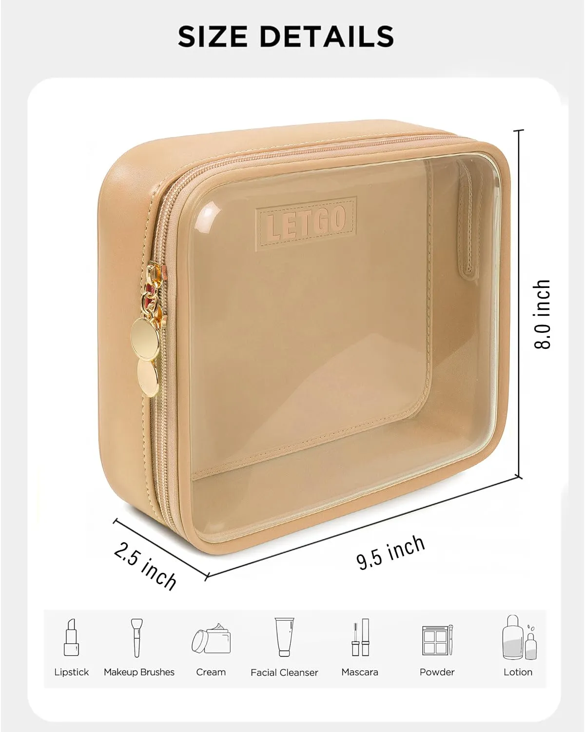 Clear Makeup Bags Large - TSA Approved Clear Toiletry Bag,Travel Size Toiletries Clear Cosmetic Bags Car Accessories Travel Essentials Travel Accessories for Women Men (Large Sand)