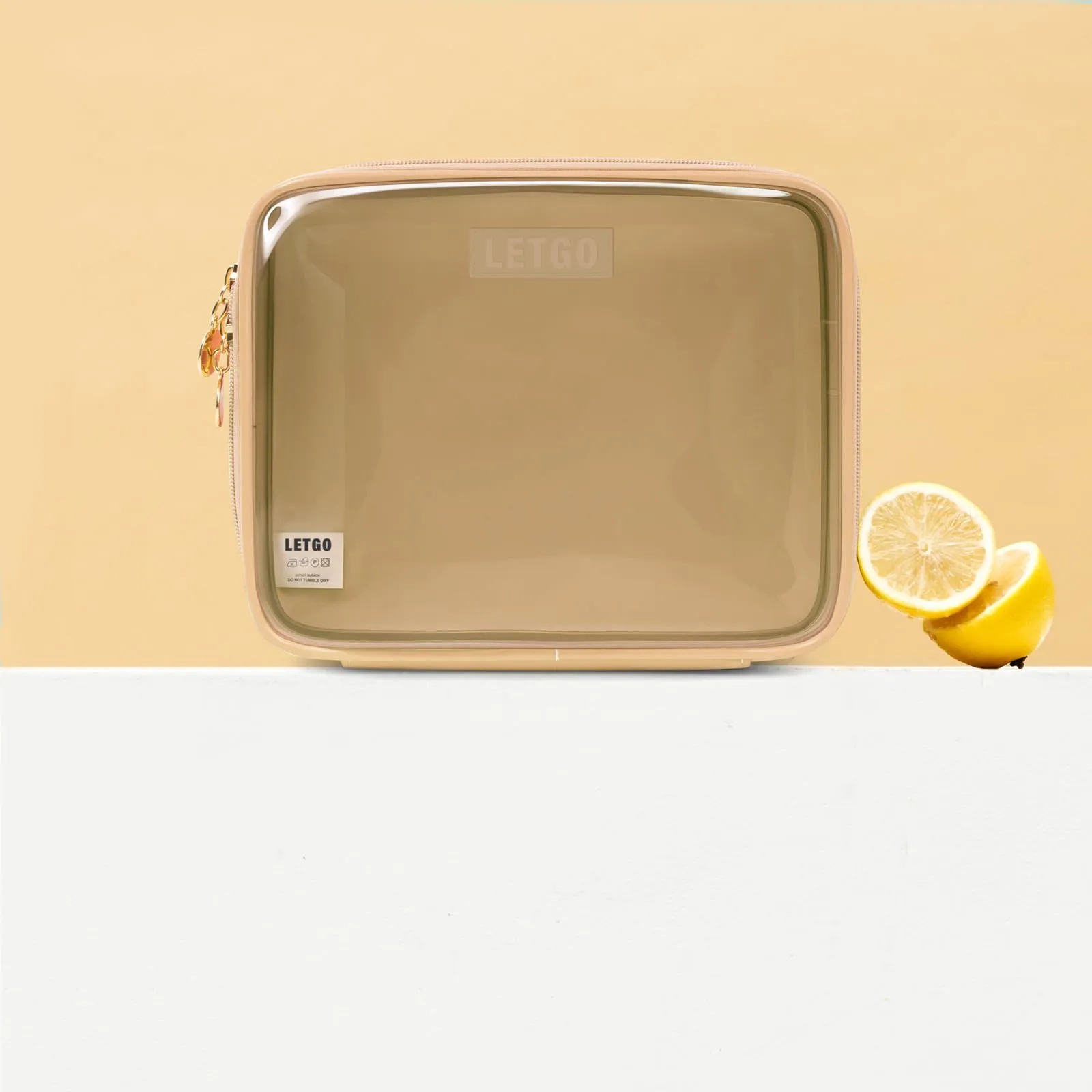 Clear Makeup Bags Large - TSA Approved Clear Toiletry Bag,Travel Size Toiletries Clear Cosmetic Bags Car Accessories Travel Essentials Travel Accessories for Women Men (Large Sand)