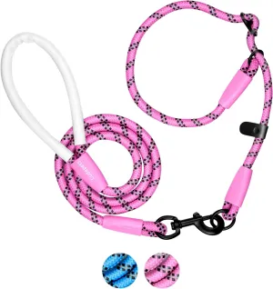 Detachable 2/5" Slip Lead, 4FT 6FT 8FT with Comfortable Silicone Handle Strong Rope for Large Medium Small Dogs No Pull Highly Reflective Pet Training (Pink-Black, 6FT)