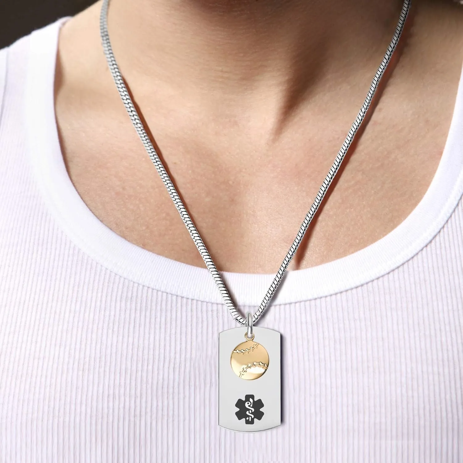 Divoti Deep Custom Laser Engraved PVD Ball Dangle Charm Medical Alert Necklace for Men/Women, Medical ID Necklace, Medical Dog Tag and (24/28 in) Chain w/Free Engraving