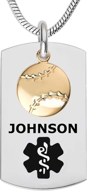 Divoti Deep Custom Laser Engraved PVD Ball Dangle Charm Medical Alert Necklace for Men/Women, Medical ID Necklace, Medical Dog Tag and (24/28 in) Chain w/Free Engraving
