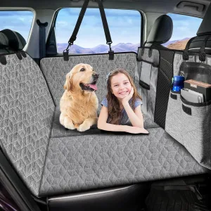 Dog Car Seat Cover Large Space for Pets 100% Waterproof Seat Cover Hammock 400lbs Heavy Duty Scratch Proof Nonslip Durable Soft Back Seat Covers for Cars Trucks and SUVs, Backseat Extender for Dogs