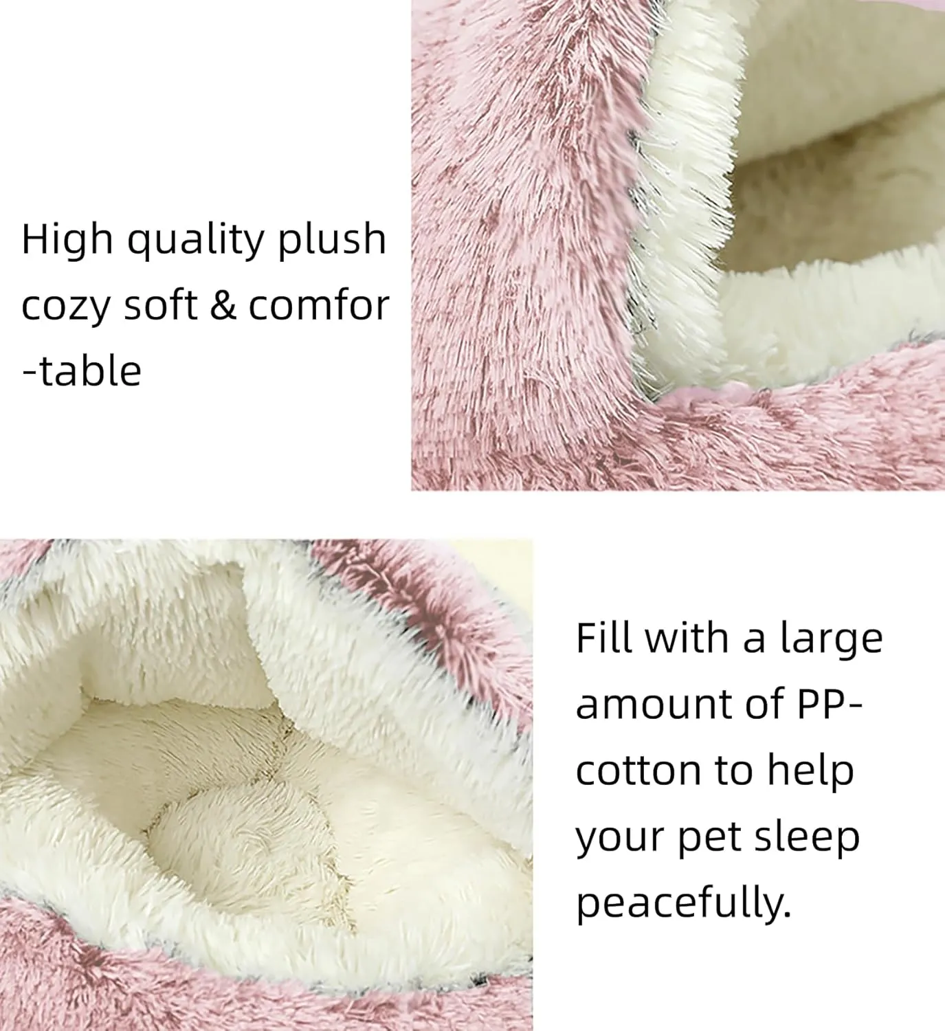 Dog Cave Bed for Small Dogs Cats Pets, Anti Anxiety Calming Plush Dog Beds, Fluffy Covered Hooded Cozy Burrow Puppy Beds, Anti-Slip Bottom Washable Pet Sleeping Bag (20" D, Pink)
