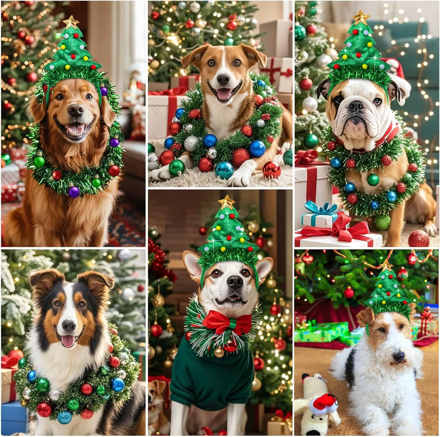 Dog Christmas Outfit - DIY Dog Christmas Costume for Small/Medium/Large Dogs, Christmas Dog Clothes with Headband, Ribbon and Ball Decorations, Cute Dog Costumes Clothes for Christmas Cosplay Party