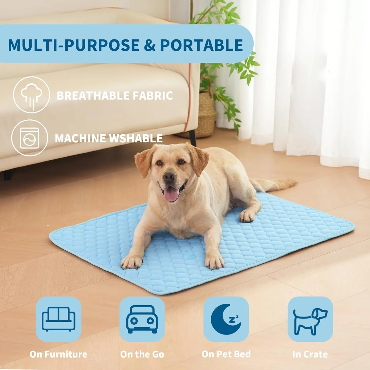 Dog Cooling Mat, No Need to Freeze Or Refrigerate This Cool Pet Pad Cat Mats- Keep Your Pet Cool, Machine Washable. (27" x 19", Blue)