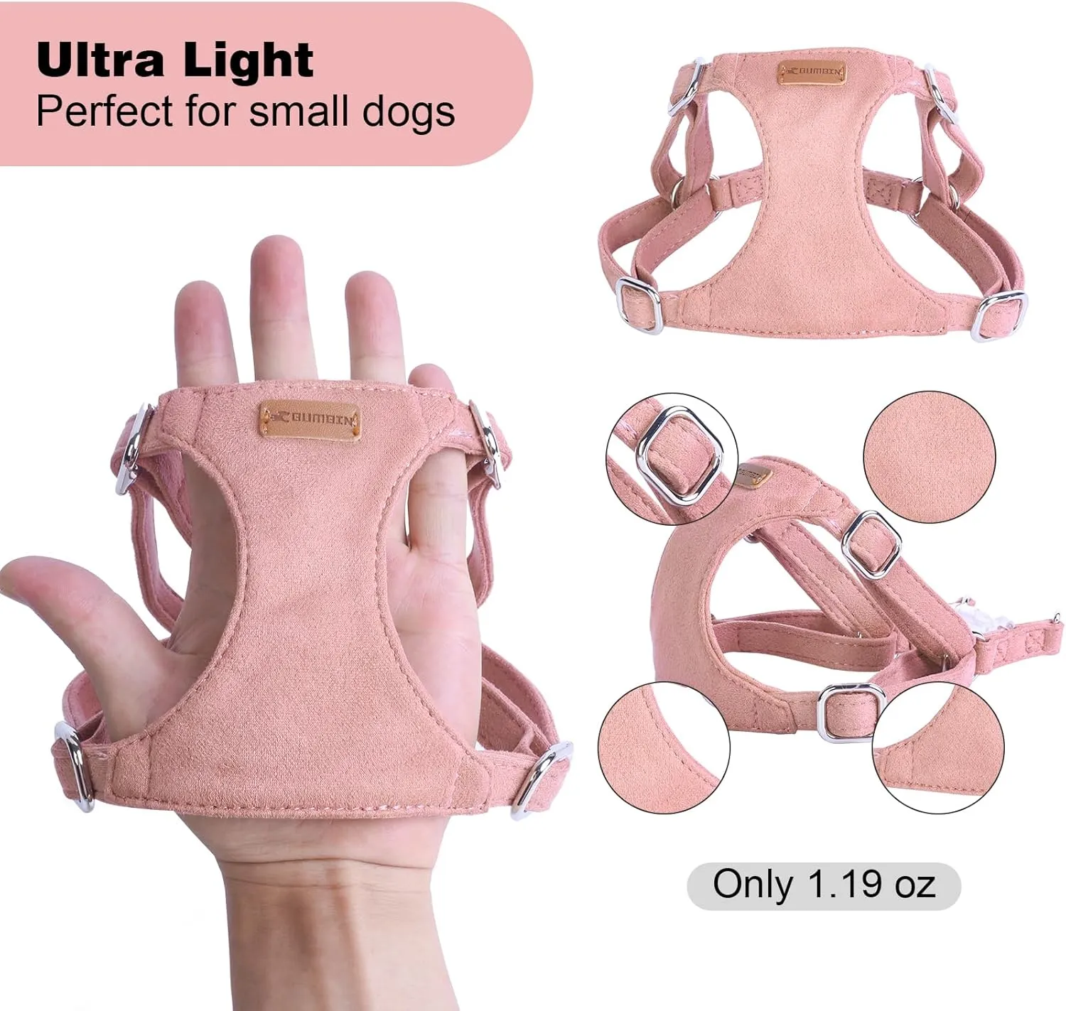 Dog Harness and Leash Set, XXS No Pull Adjustable Puppy Harness with Multifunction Pink Dog Leash and Dog Collar, Soft No Choke Escape Proof Pet Harness Vest for Small Dogs and Cats (Pink, XS)